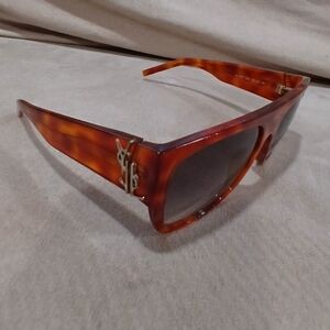 YSL Saint Laurent Gold brown tan sunglasses Blaze with case